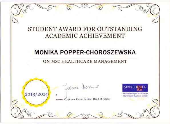 Monika Popper's MBS Award for Outstanding Academic Achievement